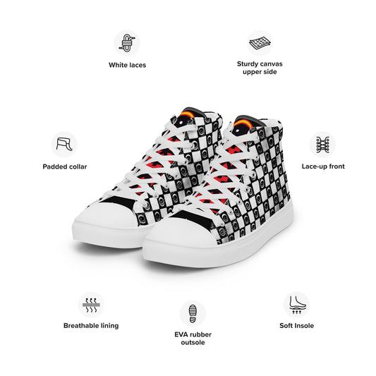 Checkered Eyez Men’s high top canvas shoes